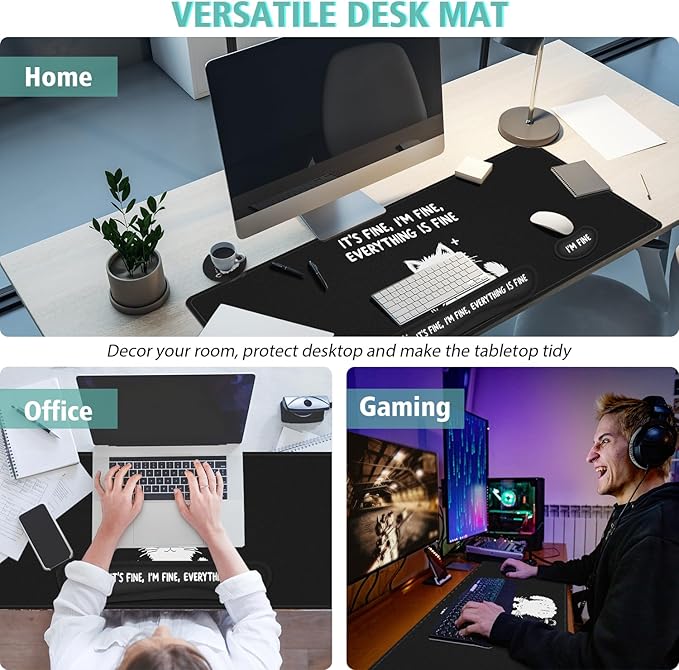 Desk Mat Set, Large Gaming Mouse Pad with Wrist Rest,Ergonomic Mouse Pad,Home Office Desk Accessories Decor Supplies(Cat)