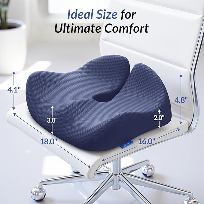 ZIKEE Pioneering Seat Cushion for Pressure Relief, Ergonomic Office Chair Cushion for Coccyx, Back & Lumbar Support, High-Density Memory Foam Car Seat Cushion with Anti-Slip Base