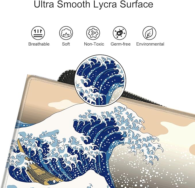 Gaming Mouse Pad Large Mousepad Japanese Sea Wave Desk Mat XXL Big Desk Pad 31.5x15.75 Rubber Base Computer Pad with Stitched Edges Mouse Mat for Work Game Home Office