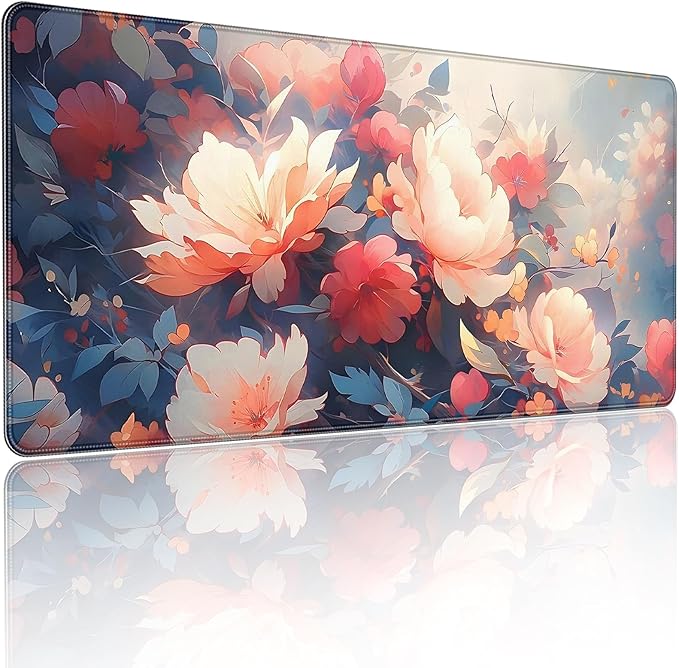 XXL Large Gaming Mouse Pad, 35.4 x 15.7 inches, with Non Slip Rubber Base, Extended Keyboard Pad for Home Computer Office Workstations, Large Laptop Mouse Pads Vintage Flowers