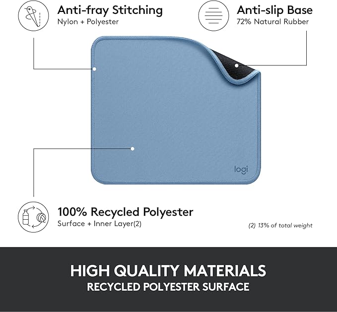 Logitech Mouse Pad - Studio Series, Computer Mouse Mat with Anti-Slip Rubber Base, Easy Gliding, Spill-Resistant Surface, Durable Materials, Portable, in a Fresh Modern Design, Blue Grey