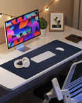 Leather Desk Pad Protector, Mouse Pad, Office Mat, Non-Slip PU Leather Blotter, Laptop Pad, Waterproof Writing Pad for Office and Home (Midnight Blue, 31.5" x 15.7")