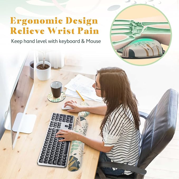 Gimars Enlarge Silky and Superfine Fabric Gel Memory Foam Keyboard Wrist Rest Set, Ergonomic Keyboard Mouse Wrist Support for Typing, Comfort for Office, Gaming, Computer-Morandi Blue