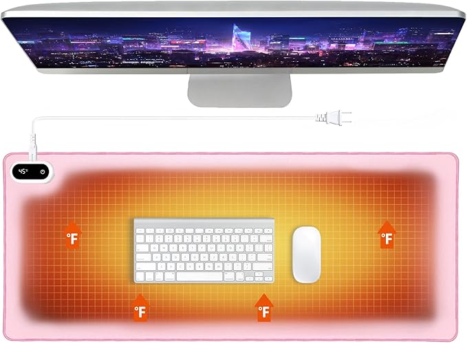 Heated Desk Pad, Heated Mouse Pad - 31.5 x 13 inch, Heated Desk Mat, Desk Warmer with 5 Heat Levels & Auto Shut-Off - Ideal for Office and Home(Pink)