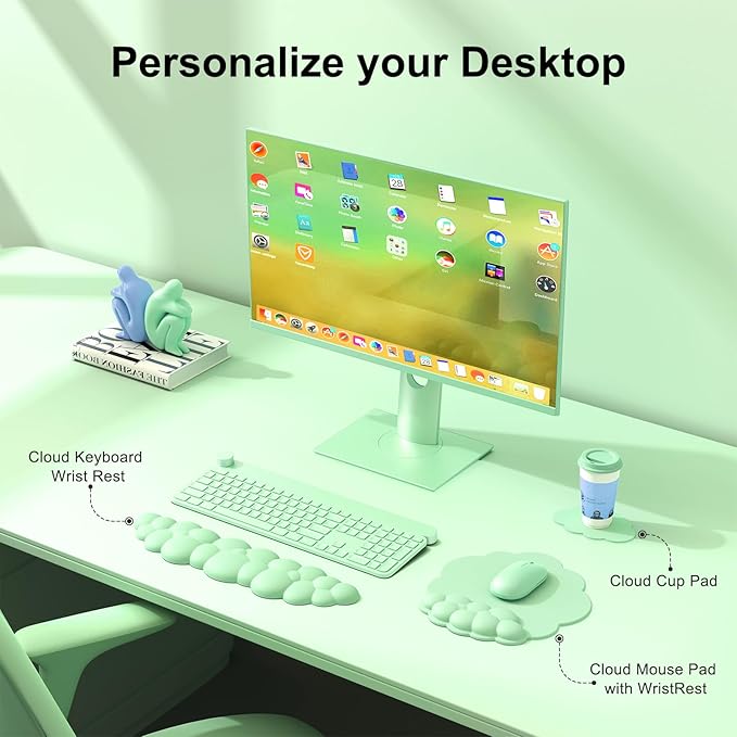 Cloud Mouse Pad with Wrist Rest, Cloud Keyboard Wrist Rest, Mouse Pad Wrist Support, Ergonomic Keyboard Mouse Wrist Support (Green)