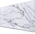 Gaming Mousepad White Gray, Large Mousepad Office Desk Mats, Gaming Mouse Mat Non-Slip Rubber Base Waterproof with Stitched Edges, 35.4 X 15.7 inch for Work/Game/Office/Home Marble Texture