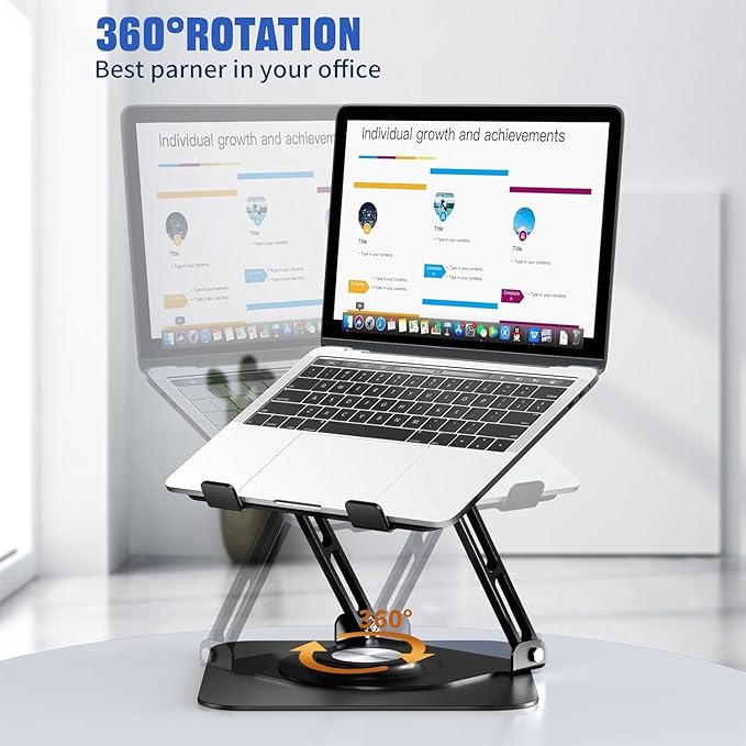 Laptop Stand for Desk, Adjustable Computer Stand with 360° Rotating Base, Ergonomic Laptop Riser for Collaborative Work, Foldable & Portable Laptop Stand, fits for All 10-16" Laptops (Black)