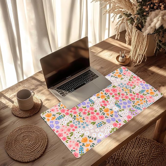 Floral Desk Mat Large Keyboard Pad, Pink Mouse Pad Women Girls Flowers Large Mouse Pad for Desk Pad Computer Floral Pad Desktop Mat for School Office Home 31.5" X 15.7"