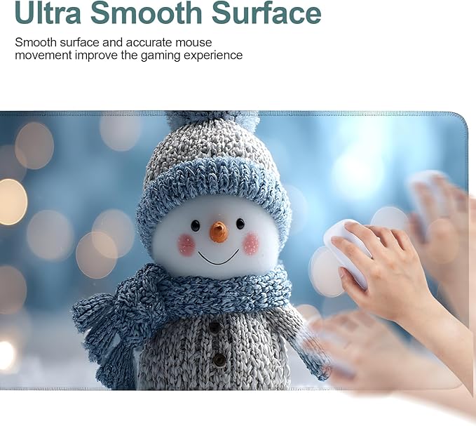 Christmas Snowman Extended Gaming Mouse Pad 31.5x11.8inches Large Desk Mat Anti-Slip Rubber Base & Durable Stitched Edges for Gamers Smooth Mouse Writing Surface for Desk Office/Home