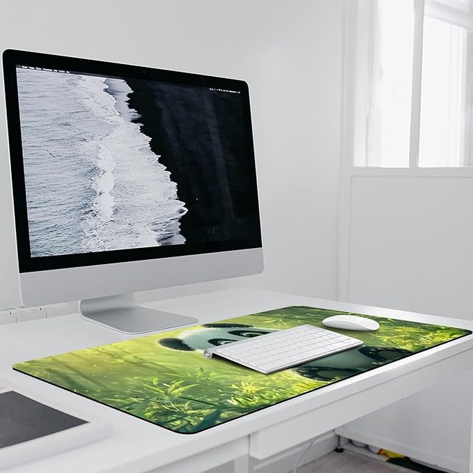 Large Ergonomic Gaming Mouse Pad Panda Joy - Adorable Baby Panda Theme with Non-Slip Base Water-Resistant Surface and Stitched Edges 40x90cm