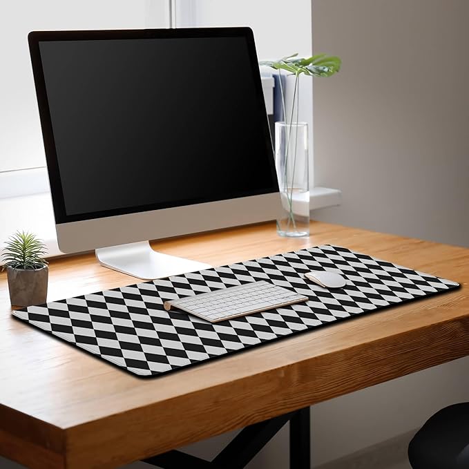 Computer Mat Black and White Desk Mat Large, Big Mouse Pad Gaming Desk Mats, Mouse Pad Gaming Non-Slip Rubber Base Waterproof with Stitched Edges, 35.4" X 15.7" for Work/Game/Office Diamond