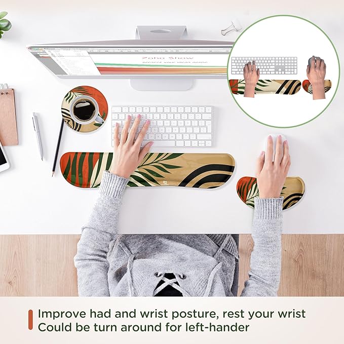 Gimars Enlarge Silky and Superfine Fabric Gel Memory Foam Keyboard Wrist Rest Set, Ergonomic Keyboard Mouse Wrist Support for Typing, Comfort for Office, Gaming, Computer-Morandi Orange