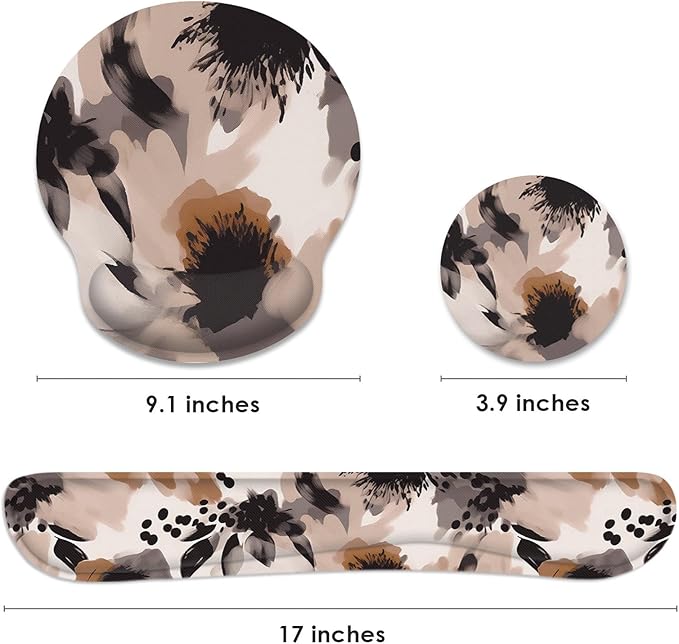 Britimes Brown Boho Tribal Flower Ergonomic Mouse Pad Set with Wrist Rest Non-Slip Rubber Base Wrist Cushion Support and Coasters Mousepad with Wrist Support for Computer Keyboard and Desk