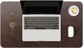 YSAGi Genuine Leather Desk Mat, 23.6"x13.8" Office Desk Pad, Thick Desk Pad Mat with Stitched Line, Non-Slip Desk Mat with Rubber Base (Dark Brown, 23.6"x13.8")
