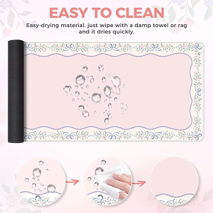 iCasso Pink Desk Mat,Cute Desk Pad for Keyboard and Mouse,Anti-Slip Large Gaming Mousepad XXL,Soft Lycra Surface Computer Mat Women,Girly Keyboard Pad for Home Office