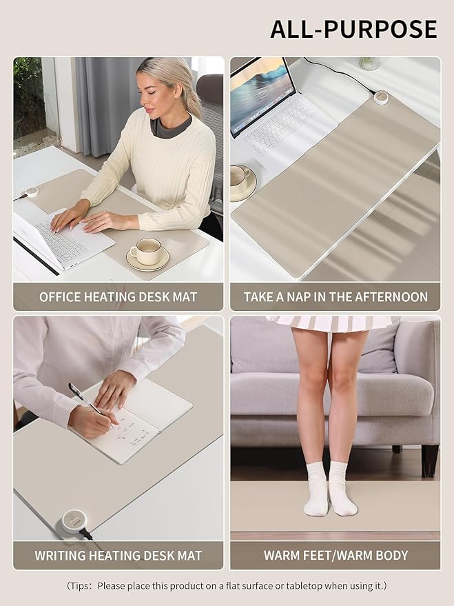 Heated Desk Pad 31.5×13 Inch - 3-Speed Touch Control Large Heated Mouse Mat with 3-Hour Auto Shut-Off, Non-Slip Silicone Eye Protection Warm Desk Mat for Office and Home (Light Gray)