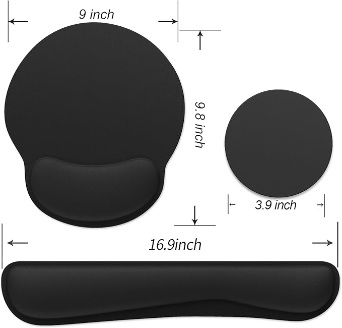 Ergonomic Mouse Pad with Wrist Rest and Keyboard Wrist Rest, Mousepad and Wrist Rest for Computer Keyboard, Non-Slip Rubber Base, Mouse Pad with Wrist Support for Gaming, Office, Black