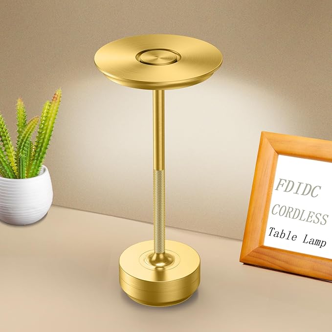 Rechargeable Cordless Table Lamps,Portable 5000mAh Table Light Touch 3 Color Stepless Dimming Battery Powered LED Table Lamp for Restaurant/Bars/Outdoor Party/Camping(Gold)