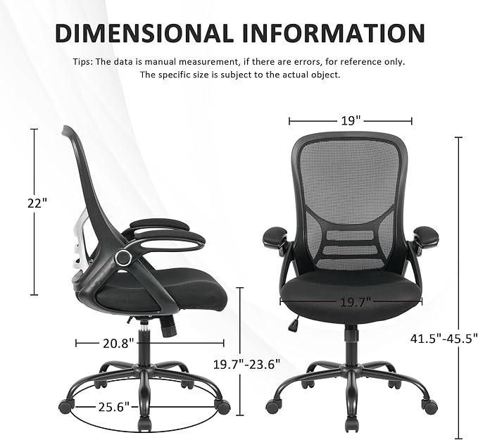 HYLONE Office Chair Ergonomic Chair with Flip up Armrests, Thickened Seat Computer Chair with Breathable Mesh Back Home Office Computer Chairs for Long Hours Mesh Office Chair(Black)