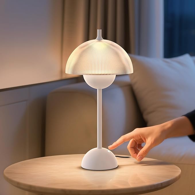 Tubicen Flowerpot Bedside Table Lamp Plug in Decorative Transparent Striped Mushroom Table Lamp Memory Function Modern LED 4-Stage Touch Dimmable Desk Table Lamps for NightStands Bedroom Home Office