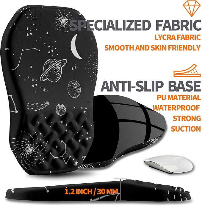 Ergonomic Slope Mouse Pad Wrist Support, Wrist Rest Mousepad for Carpal Tunnel with Massage Bulge and Slow Rebound Memory Foam (12x8 inch, Galactic System)