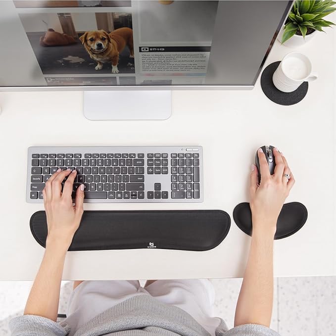 Gimars Upgrade Enlarge Silky and Superfine Fabric Gel Memory Foam Keyboard Wrist Rest Set, Ergonomic Keyboard Mouse Wrist Support for Typing, Comfort for Office, Gaming, Computer, Black
