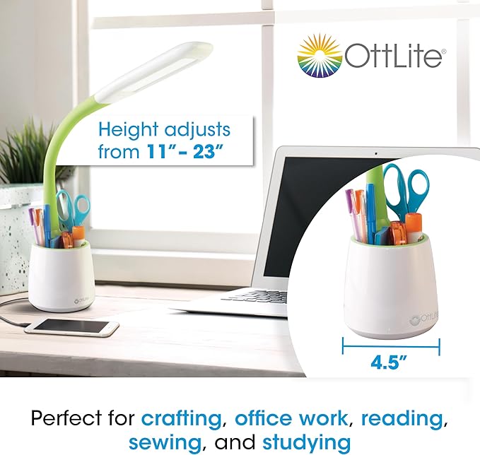 OttLite Organize LED Desk Lamp with USB Charging Port - Adjustable, Desk Light with Storage,Multicolored