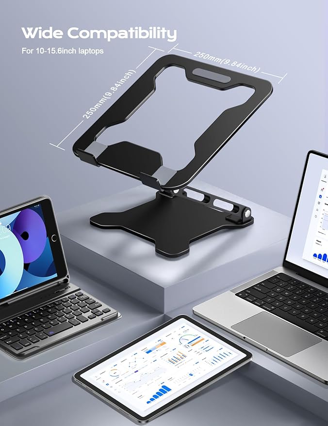 Adjustable Laptop Stand for Desk, Metal Foldable Laptop Riser, Ventilated Cooling Lectern, Ergonominc Computer Notebook Stand for Desk Compatible with 10-15.6“ Laptops