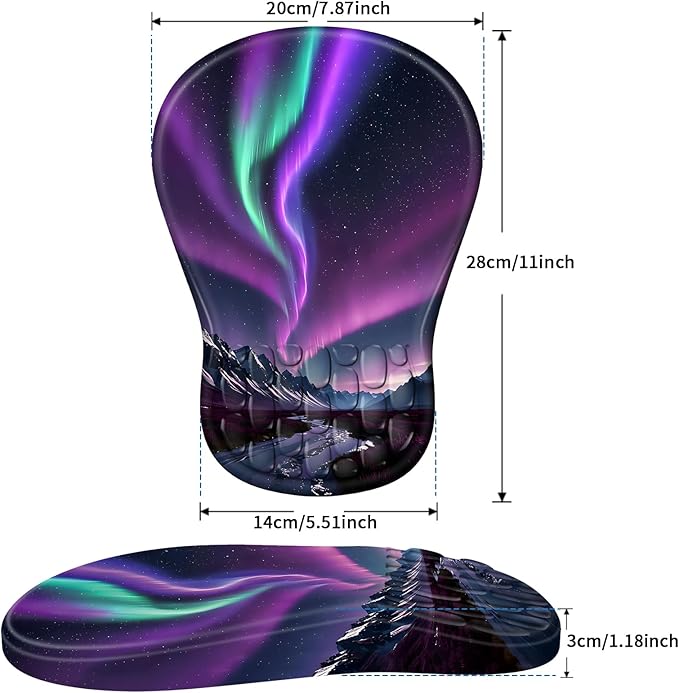 YIWEI Ergonomic Mouse Pad with Wrist Support - Gel Memory Foam Mouse Mat for Computer Keyboard & Laptop - Non-Slip Base, for Home Office & Gaming - Aurora/Northern Lights