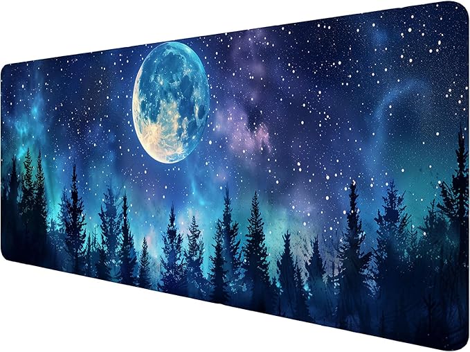 Starry Sky Forest Desk Pad Mouse Pad Moon Stars Galaxy Forest Aurora XL Mouse Pad Large Mousepad Extended Laptop Keyboard Mat Gaming Desk Pad Mouse Mat 31.5"x11.8" Office Computer Keyboard Laptop Home