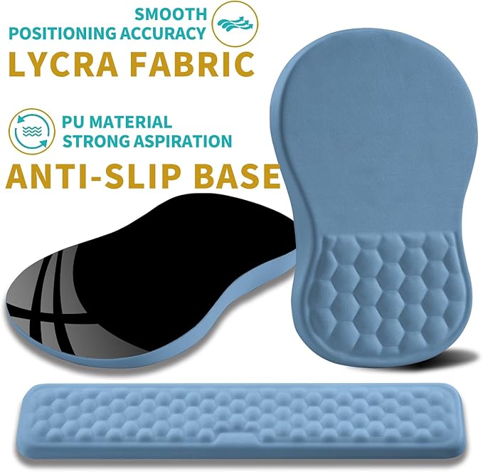 Hokafenle 2 in 1 Ergonomic Mouse Pad Wrist Support & Wrist Rest for Computer Keyboard Set, with Memory Gel Massage Bulge Design (2In1 Set, Lake Blue)