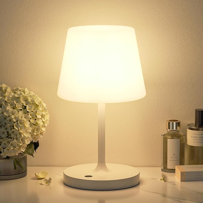 Kakanuo White Cordless Shower Lamp Waterproof, Rechargeable Table Lamp with 4000mAh Battery, Touch Dimmable Desk Light for Outdoor, Kitchen, Bathroom, Camping, Patio, IP54
