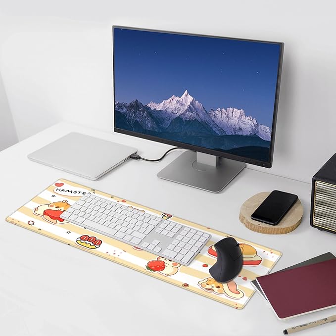 Cute Hamster Mouse Pad XL Large Mousepad Non Slip Rubber Base Desk Mat for Laptop Computer Gaming 31.5" X 12"