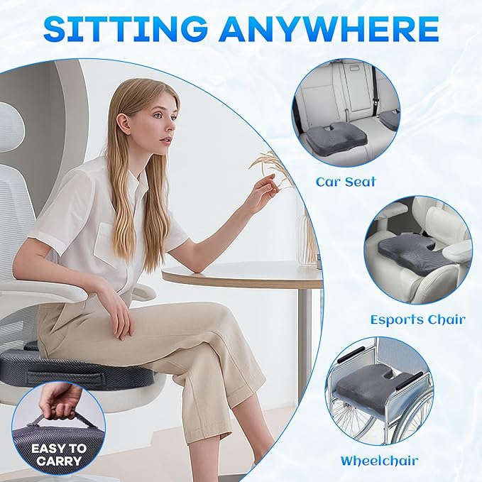 Gel Seat Cushion & Lumbar Support Pillow Set, Cooling Memory Foam for Coccyx & Lumbar Ergonomic Support, Ergonomic Desk Chair Cushion with Breathable Mesh Cover for Car, Home, Wheelchair (Grey)