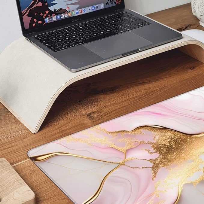 Gaming Mouse Pad,Large Mouse Pads for Desk,Non-Slip Rubber Base Extended Mousepad,XXL Keyboard Mouse Mat,Computer Keyboard Desk Pad with Stitched Edges,35.4x15.8inch,Pink Gold Marble