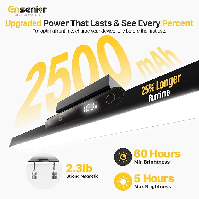 Upgraded Under Cabinet Lights Wireless, 2500mAh Rechargeable Battery Operated Lights with Digital Display, 130° Rotatable Magnetic Light Bar,Remote Control Dimmable LED Stick On Light for Mirror,2Pack