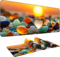 Large Mouse Pad & Keyboard Mat 35x16 Inches, Sunset Pebble Beach Landscape Non-Slip Rubber Base Desk Mat, Large Extended Desk Protector for Home Office Gaming Setup