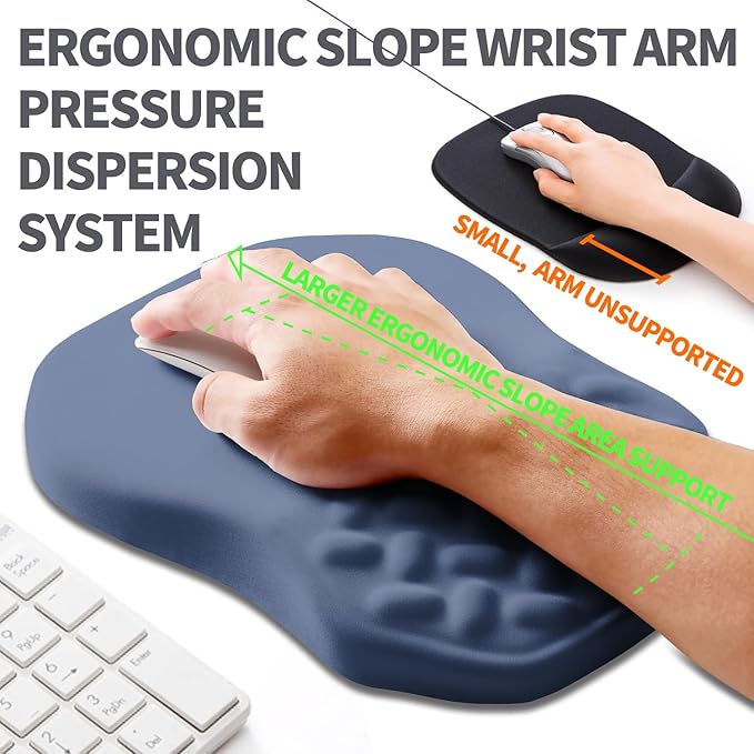 Ergonomic Slope Mouse Pad Wrist Support, Wrist Rest Mousepad for Carpal Tunnel with Massage Bulge and Slow Rebound Memory Foam (12x8 inch, Deep Blue)