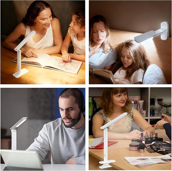 LED Desk Lamp Dimmable Table Lamp Reading Lamp with Changeable Clip & Base, 3 Brightness Dimmable Small Desk Lamp for Office Home, Desk Clip on Lamp for Bed Headboard, LED Desk Light Strip
