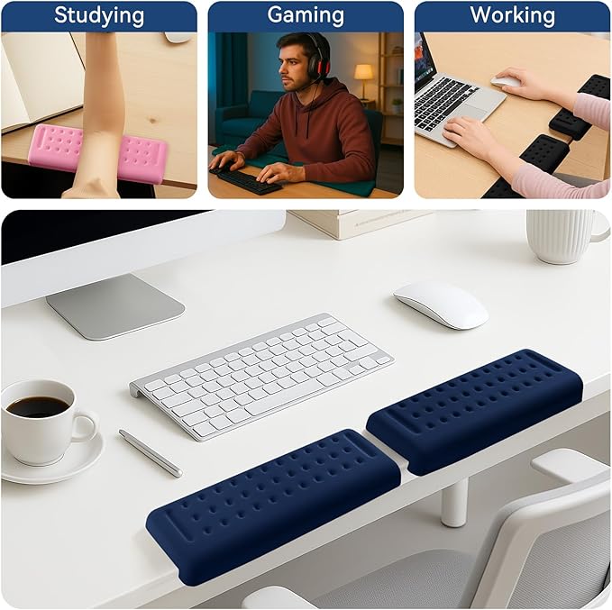L-Shaped Desk Elbow Pad for Desk, 2-Pack Memory Foam Elbow Rest for Desk Edge Cushion, Non-Slip Ergonomic Arm Rest for Wrist, Palm & Forearm Support, Office Home, Separate Design, Dark Blue