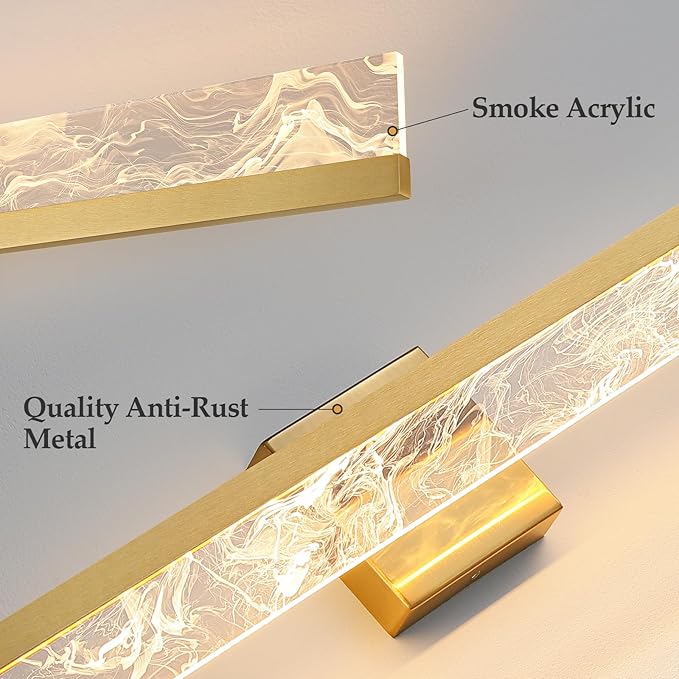39-Inch Brushed Gold Vanity Light Fixture, 28W Dimmable LED Modern Light Bar for Bathroom Mirror, Restroom, Bedroom (3000K)