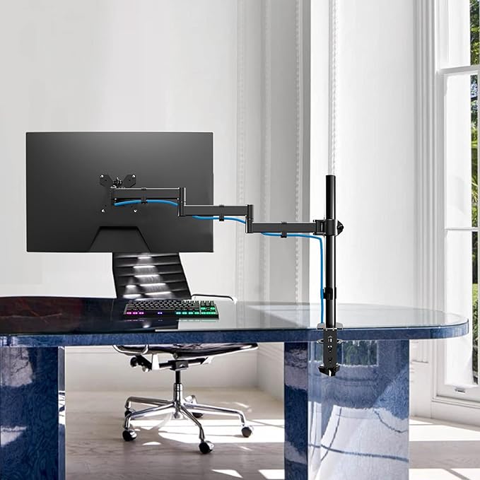 Single Long Monitor Stand, 13 to 32 inch Computer Monitor Desk Mount, Extra Long Adjustable Computer Arm, VESA Stand for 1 Screen, Max VESA 100x100, MD9431