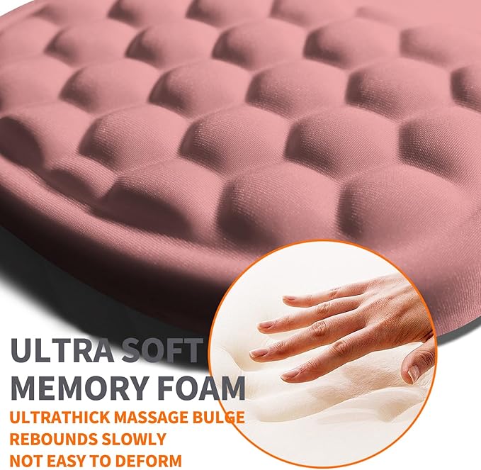 Ergonomic Joint Wrist Support Mouse Pad with Memory Foam Cushion Massage Bump, Carpal Tunnel Mousepad Slope Design for Wrist Rest, 11.8x7.9 in, Pink
