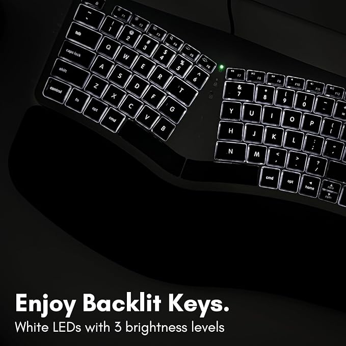 Macally Wired Ergonomic Keyboard for Mac - Compatible Backlit Apple Keyboard with Wrist Rest (Curved for Comfort) for MacBook Pro/Air, iMac, Mac mini
