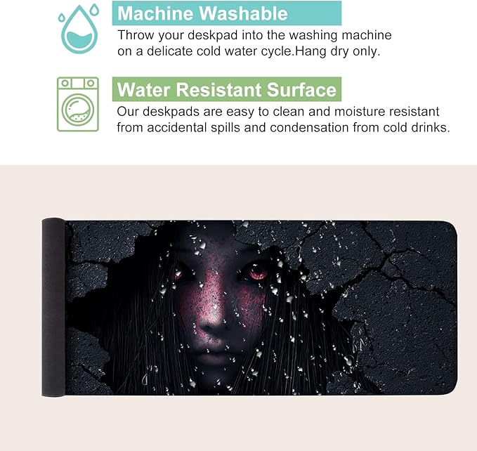 Desk Mat, XXL Extended Gaming Pad for Desktop, 31x12 Inches Horror Theme Figure Breaking Through Wall, Large Non-Slip Vegan Leather Surface with Stitched Edges, Keyboard Mouse Mat for Home Office
