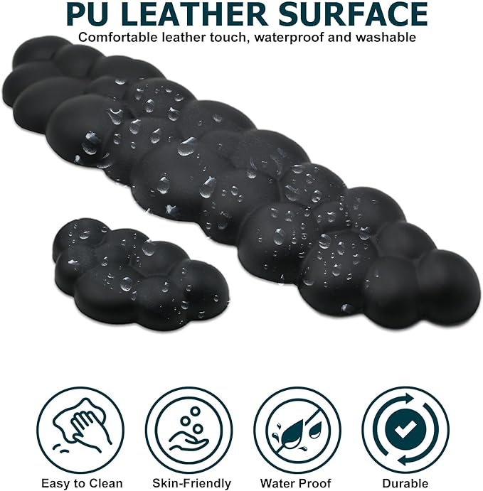 Cloud Wrist Rest Keyboard, PU Leather Memory Foam Wrist Rest for Computer Keyboard, Ergonomic Keyboard Wrist Rest Pad and Cute Mouse Wrist Rest for Gaming, Office, Computer, Typing, Black