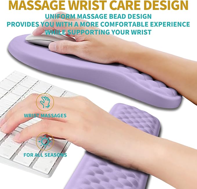 Hokafenle 2 in 1 Ergonomic Mouse Pad Wrist Support & Wrist Rest for Computer Keyboard Set, with Memory Gel Massage Bulge Design (2In1 Set, Lavender)