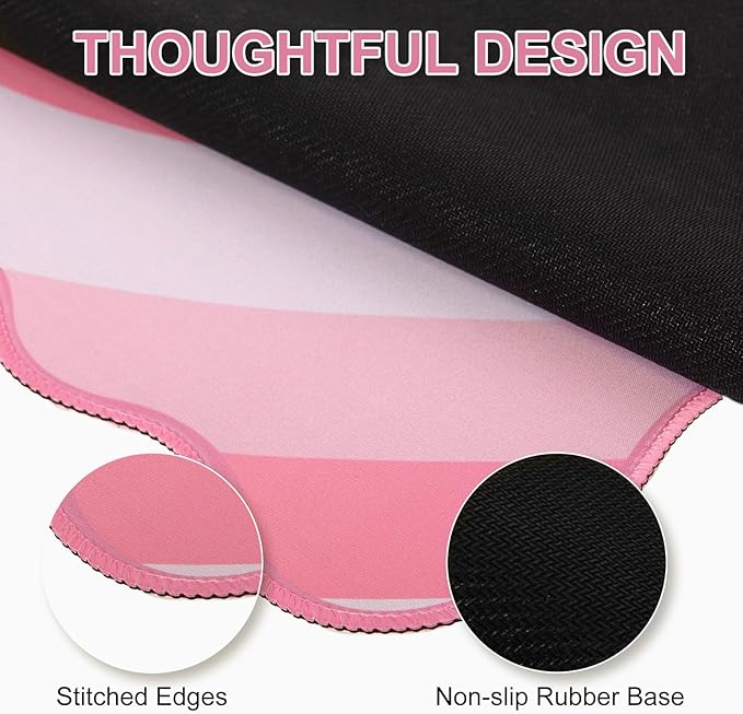 L-SPOUTTO Pink Mouse Pad,Cute Desk Mat XXL Large Scalloped Gaming Mousepad,35.4x15.7in Non-Slip Rubber Base Keyboard Pad Waterproof Desktop Mat for Laptop Computer Work Game Home Office-Pink Heart