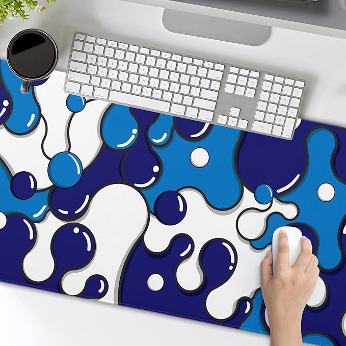 aportt Navy Blue White Mouse Pad Anime Cool Geometric Japanese Extended Desk Mat 90X40 CM Non-Slip Rubber Base Stitched Edge Large XXL Mousepad for Gaming Laptop Computer Desktop 35.4×15.7 Inch