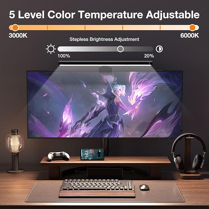 LED Screen Light Bar, Stepless Dimming Monitor Lamp for Desk Office Home Game, No Screen Glare/Touch Control/Space Saving/USB Powered